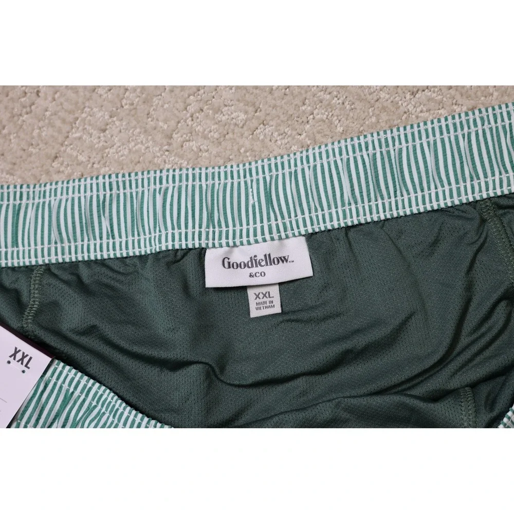 Goodfellow & Co Mens Green White Striped Swim Trunks 5 Inch Inseam XXL NWT